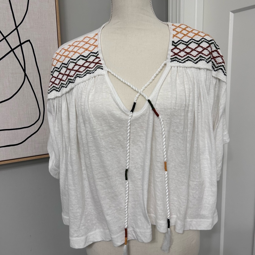 Free People Market Embroidered Tee Blouse